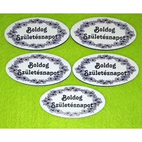   Nyomtatott fa alapú HDF(nem tömörfa)  Nagy Fekete virág mintás ovális tábla Boldog Születésnapot  felirattal	5db/csomag	8x4 cm