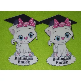   Nyomtatott Fa      Fehér cica Ballagási Emlék felirattal	2db/csomag	7,5x11cm 