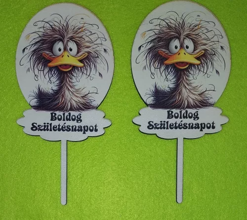 Nyomtatott ,fa alapú HDF(nem tömörfa)       Beszúrós Kis kacsa Boldog születésnapot  felirattal	2db/csomag	7x14cm 