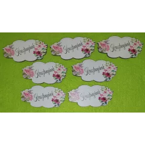   Nyomtatott fa Keresztanyukámnak  felirattal kétoldalt virágokkal 	7db/csomag	7,5x3,5cm 