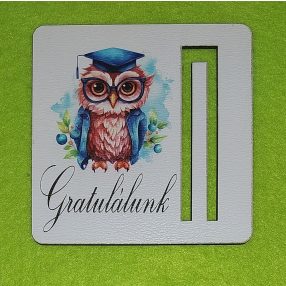    Nyomtatott fa Baglyos   pénz átadó lap Gratulálunk felirattal 	1db	9cm 