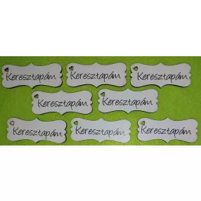   Nyomtatott fa Biléta tábla Keresztapám felirattal 	8db/csomag	7x3,5cm 