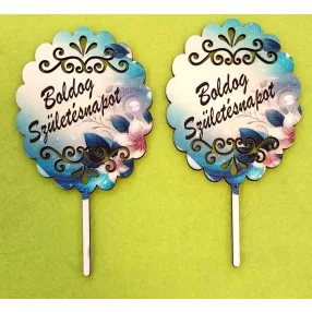   Nyomtatott ,fa alapú HDF(nem tömörfa)    Beszúrós tábla kék háttérrel  Boldog születésnapot felirattal	2db/csomag	7,5x14cm 