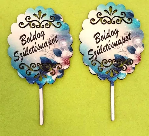 Nyomtatott ,fa alapú HDF(nem tömörfa)    Beszúrós tábla kék háttérrel  Boldog születésnapot felirattal	2db/csomag	7,5x14cm 