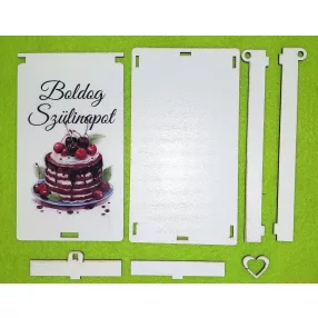    Nyomtatott fa alapú HDF(nem tömörfa)  Szülinapos  pénzátadó doboz Csoki tortás Boldog Szülinapot  felirattal	1 szett	10x18cm magasság 1,5cm  vastagság 2,5mm		