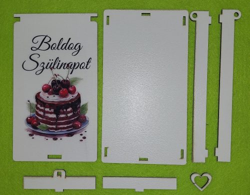  Nyomtatott fa  Szülinapos  pénzátadó doboz Csoki tortás Boldog Szülinapot  felirattal	1 szett	10x18cm magasság 1,5cm  vastagság 3mm		