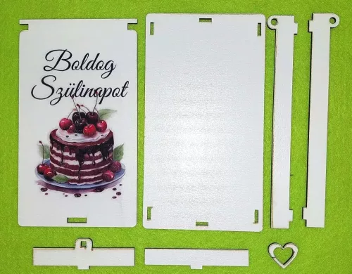  Nyomtatott fa alapú HDF(nem tömörfa)  Szülinapos  pénzátadó doboz Csoki tortás Boldog Szülinapot  felirattal	1 szett	10x18cm magasság 1,5cm  vastagság 2,5mm		