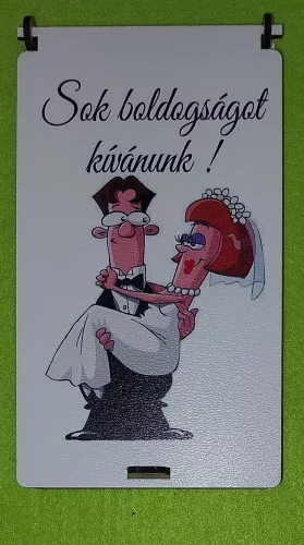  Nyomtatott ,fa alapú HDF(nem tömörfa)    Esküvői pénzátadó doboz Ölbe kapott menyasszony Sok boldogságot kívánunk?  felirattal	1szett	10x18cm magasság 1,5cm  