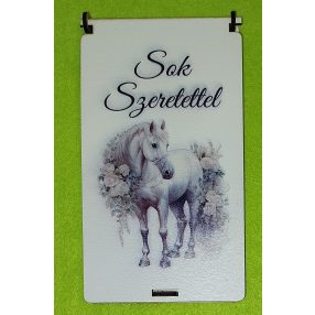    Nyomtatott fa   Pénzátadó doboz Fehér lóval   Sok Szeretettel  felirattal	1szett	10x18cm magasság 1,5cm  