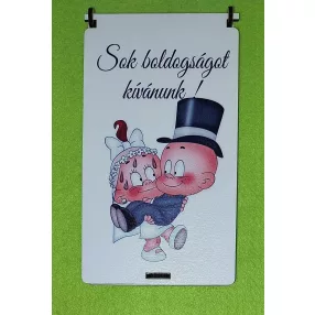    Nyomtatott ,fa alapú HDF(nem tömörfa)     Esküvői pénzátadó doboz bébi párral   Sok boldogságot kÍvánunk felirattal	1szett	10x18cm magasság 1,5cm  