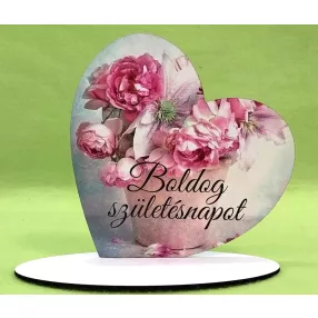   Nyomtatott fa alapú HDF(nem tömörfa)  Talpas szív Boldog  születésnapot Rózsaszín cserepes	1 szett	15x15cm, talp 17,5x10