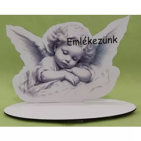   Nyomtatott Fa Nagy talpas angyal Emlékezünk felirattal 	1szett	27x19cm  talp 28x15cm 