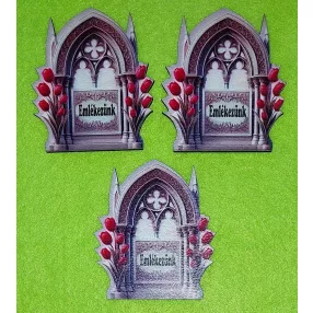   Nyomtatott Fa Tulipános ablak Emlékezünk felirattal 	3db/csomag	6x7cm 