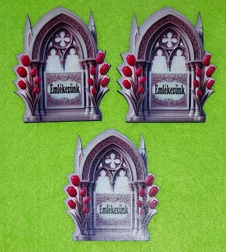 Nyomtatott Fa Tulipános ablak Emlékezünk felirattal 	3db/csomag	6x7cm 