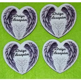   Nyomtatott Fa Szív angyalszárnnyal  Drága Édesapám felirattal 	4db/csomag	6x7cm 