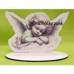   Nyomtatott Fa Kicsi talpas angyal  Emlékezünk felirattal 	1szett	17x12cm  