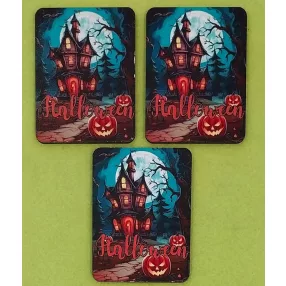   Nyomtatott Fa Szellemház halloween felirattal 	3db/csomag	7,5x5,5cm 