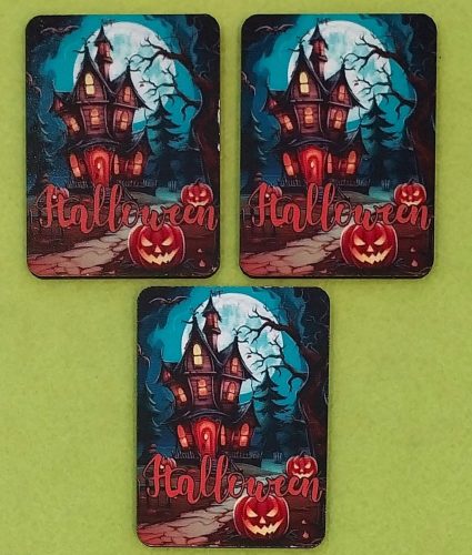 Nyomtatott Fa Szellemház halloween felirattal 	3db/csomag	7,5x5,5cm 