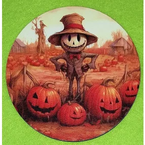   Nyomtatott Fa koszorú közép Madárijesztő tök mezőn 	1db	11,8x cm 