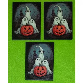   Nyomtatott Fa 3 szellem tökkel 	3db/csomag	8x6 cm vastagság 3mm	