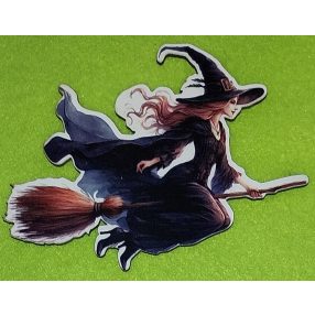   Nyomtatott Fa Szőke hajú boszorkány seprűn 	1db	12,5x11x cm 
