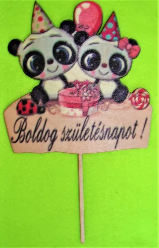 Nyomtatott ,fa alapú HDF(nem tömörfa)    Panda macis Boldog születésnapot	1db	 13x21 cm 