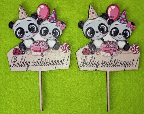 Nyomtatott ,fa alapú HDF(nem tömörfa)    Kicsi Panda macis Boldog születésnapot	2db/csomag	 8x13 cm 	