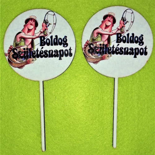 Nyomtatott ,fa alapú HDF(nem tömörfa)    Pergető horgász  Boldog születésnapot	2db/ csomag 	8x16cm