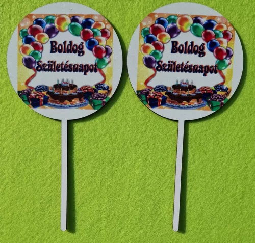 Nyomtatott ,fa alapú HDF(nem tömörfa)    Lufis és tortás    Boldog születésnapot	2db/csomag	8x16cm 